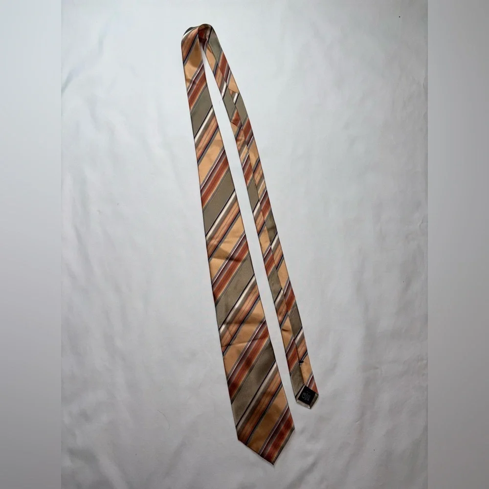 Geoffrey Beene Men’s Orange & Grey Striped 100% Silk Neck Tie